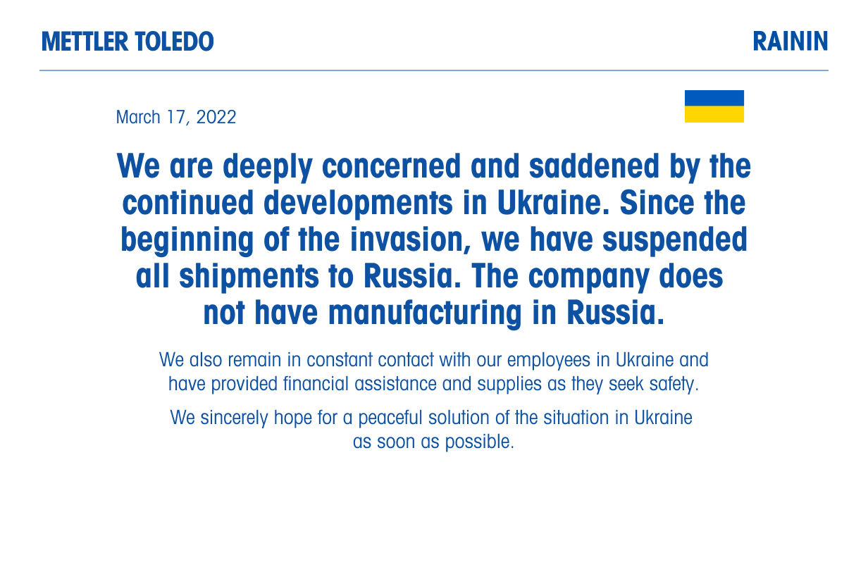  Mettler Toledo Statement Related to Ukraine